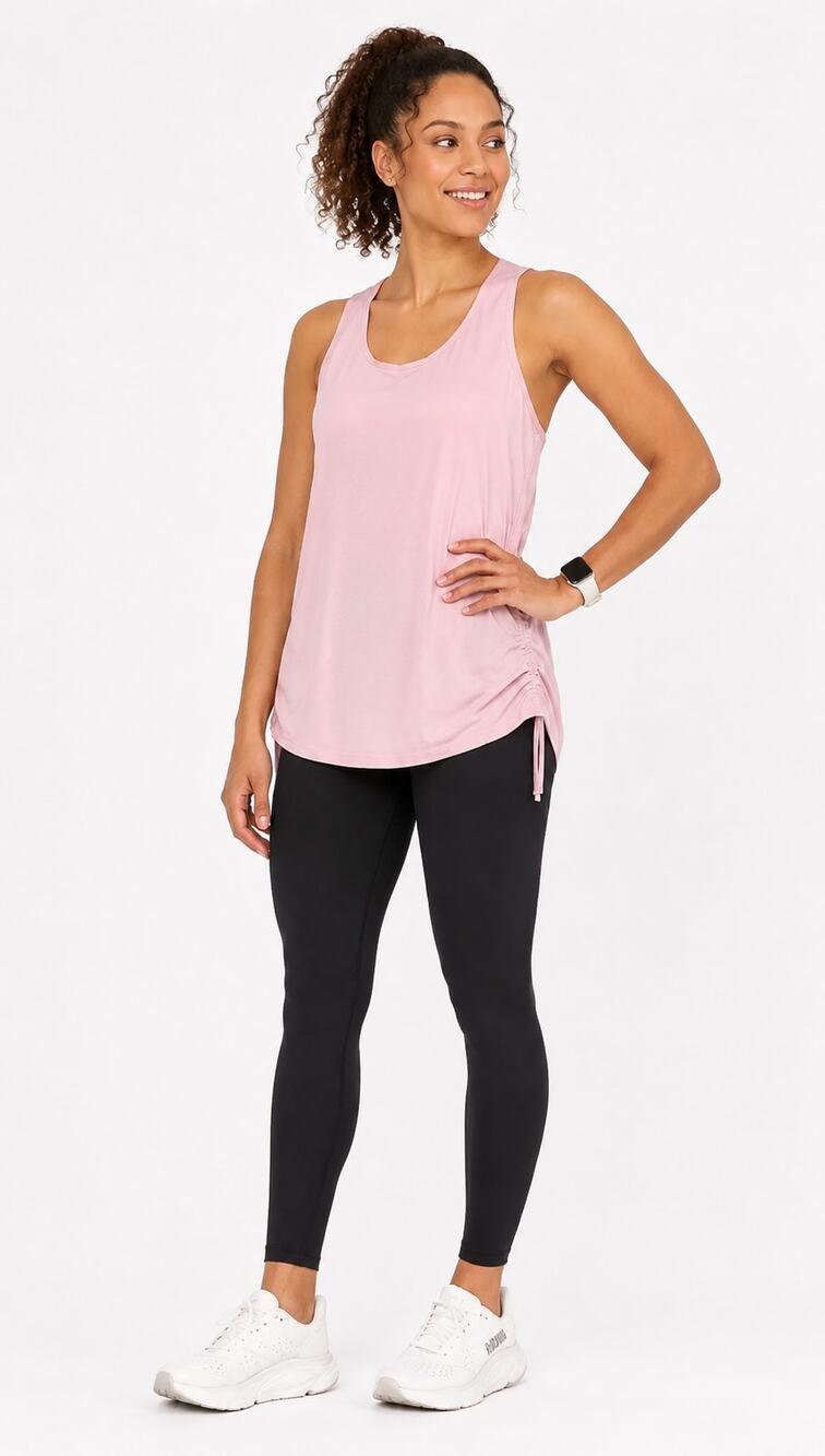 Zella Pink Racerback Tank Top Large Drawstring Hem Active Yoga Gym Athleisure